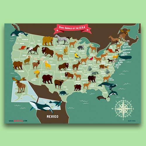 State Animals Of The USA Map Jennifer Farley