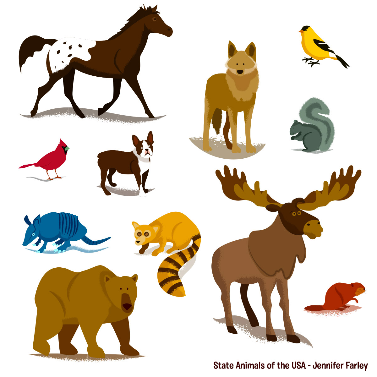 State Animals Of The USA Illustrated Map | Jennifer Farley