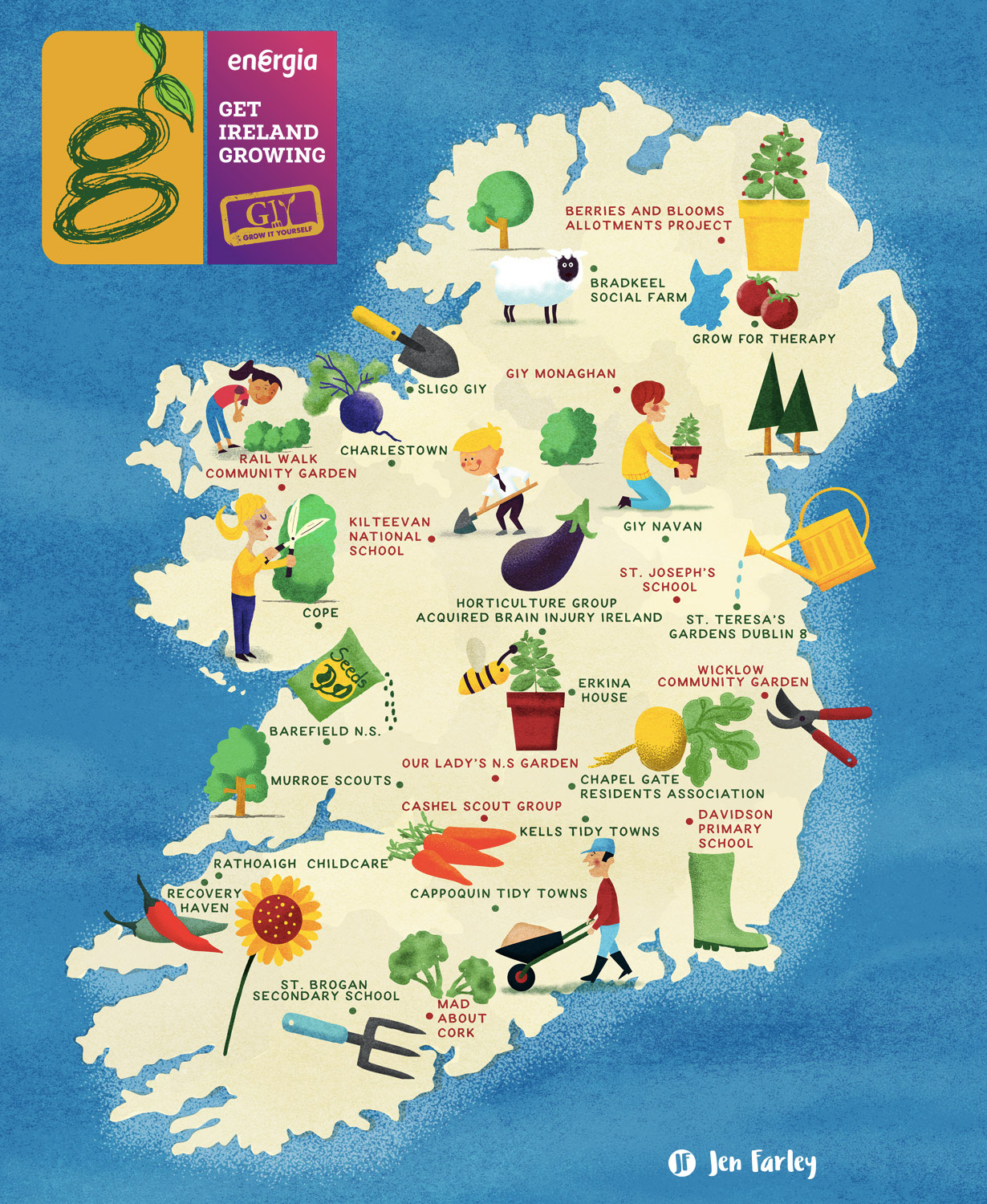 Gardening Map of Ireland illustrated by Jennifer Farley