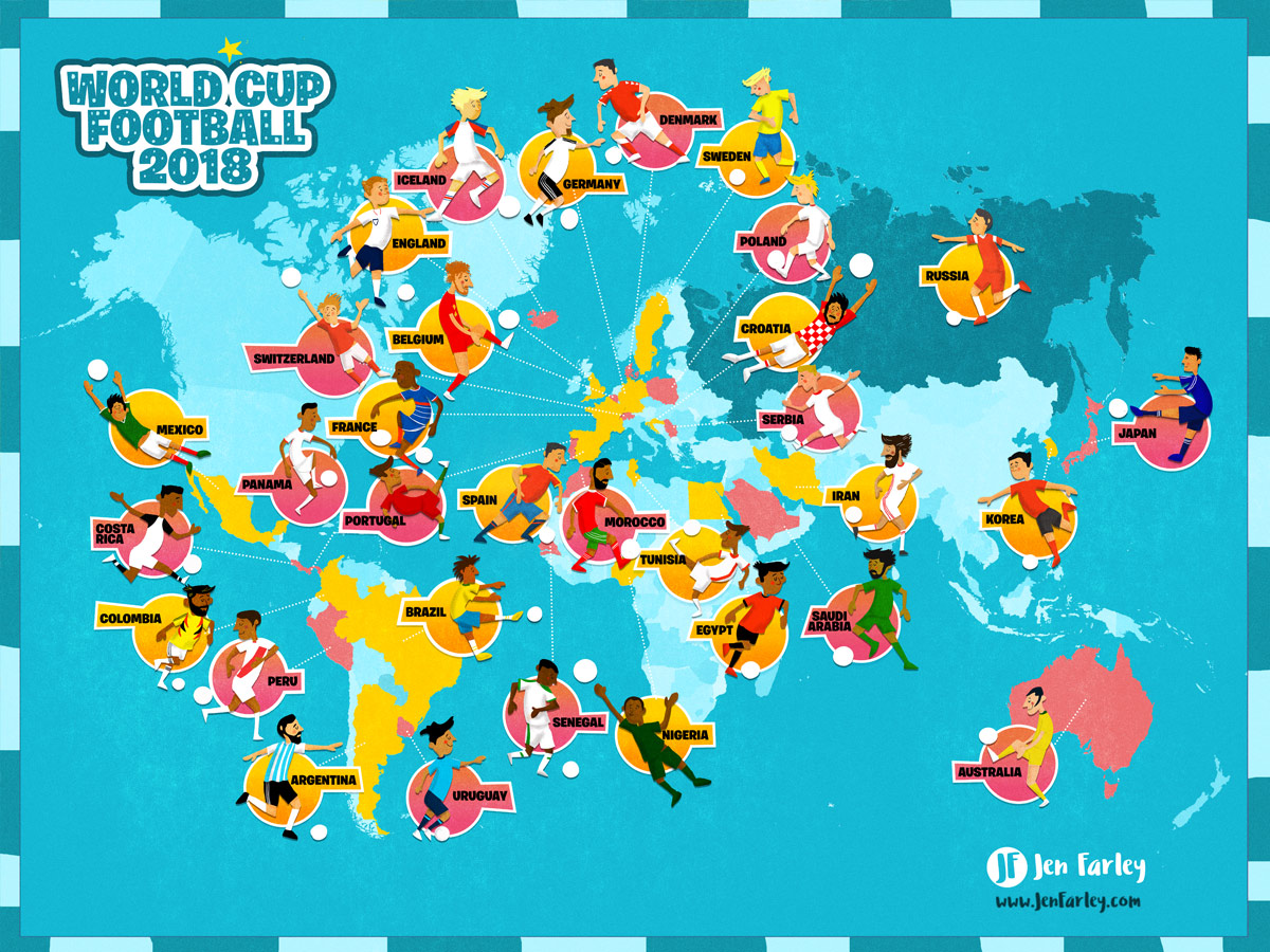 Illustrated Map Football World Cup 2018 | Jennifer Farley Picture Books ...