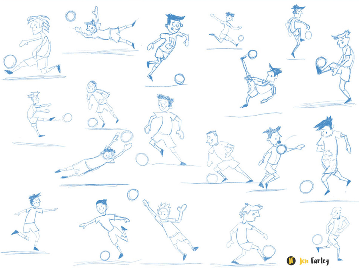 Football Player And Goalkeeper Sketch Soccers Motion With Ball In Sports  Uniform In Different Poses And Race Vector Black And White Outline  Illustration And Inscription Painted Letters Stock Illustration - Download  Image