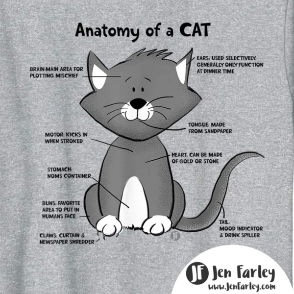 Anatomy Of A Cat Tshirt Grey Closeup Jennifer Farley