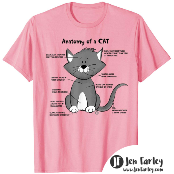 Anatomy Of A Cat Tshirt Pink Jennifer Farley