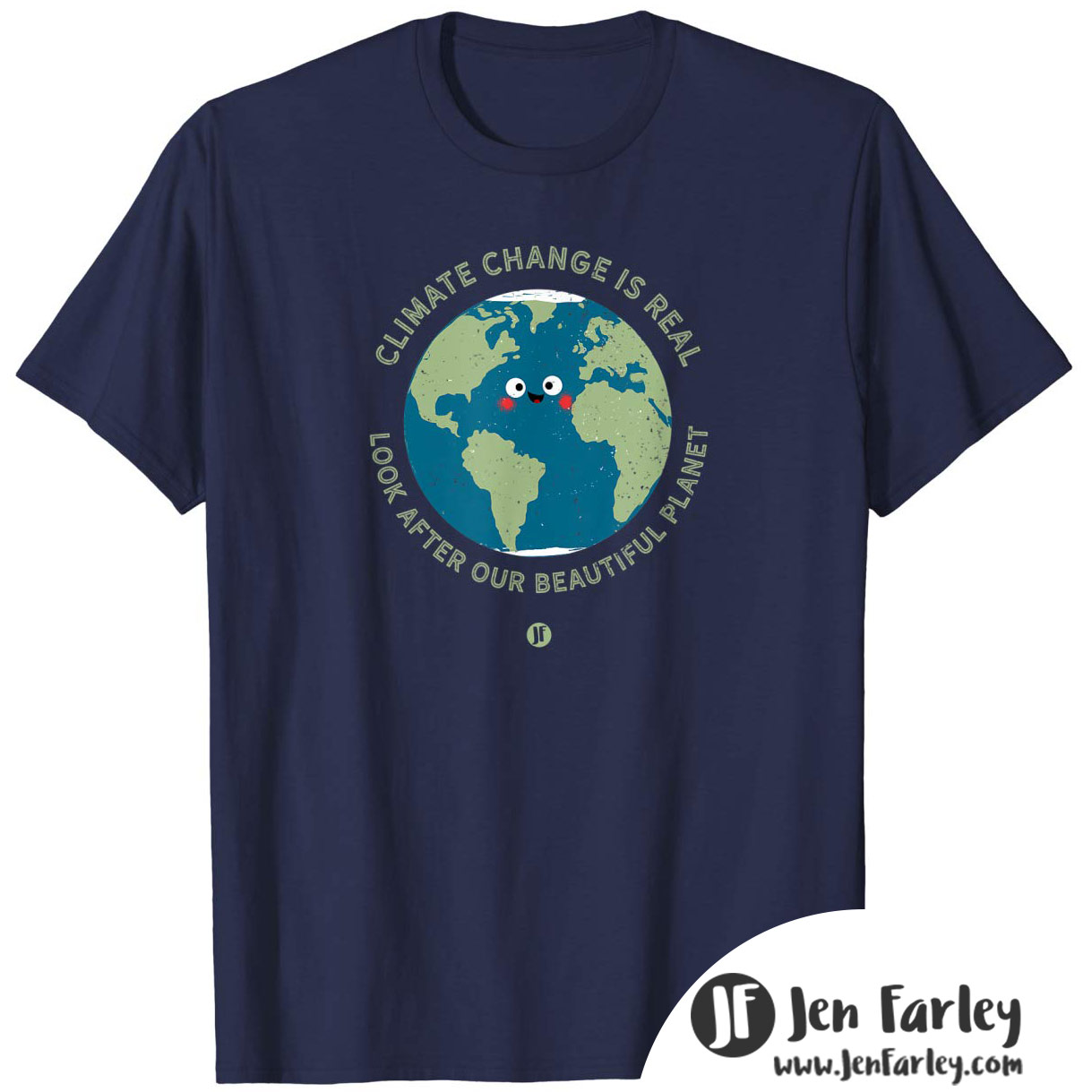 Climate Change Tshirt Navy Jennifer Farley