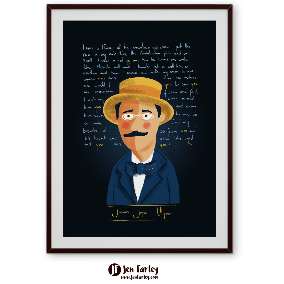 Vintage Poster James Joyce Black Frame Print Jennifer Farley