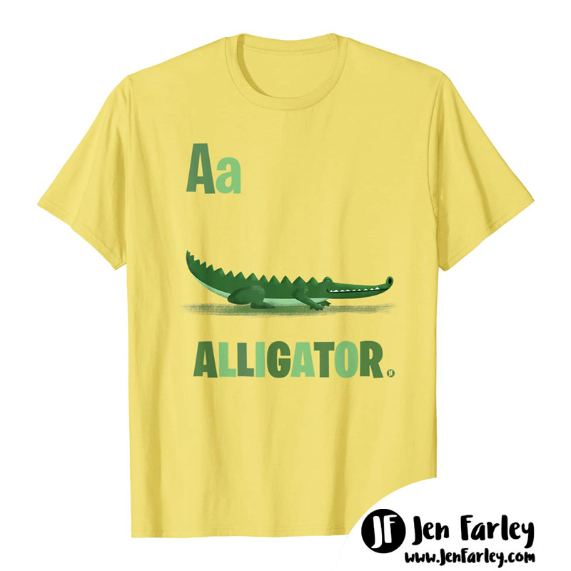 A is for Alligator YellowTshirt illustrated by Jennifer Farley