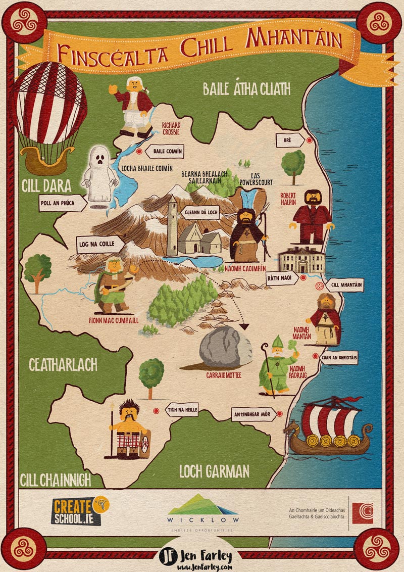 Legends of Wicklow Map illustrated by Jennifer Farley Irish