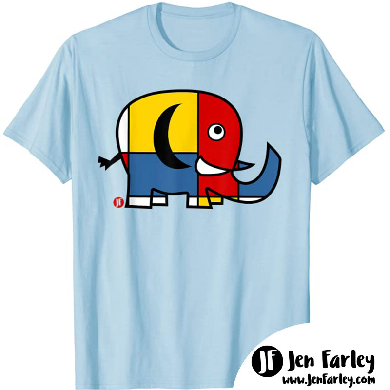 Baby Blue Mondrian Elephant Tshirt Jennifer Farley