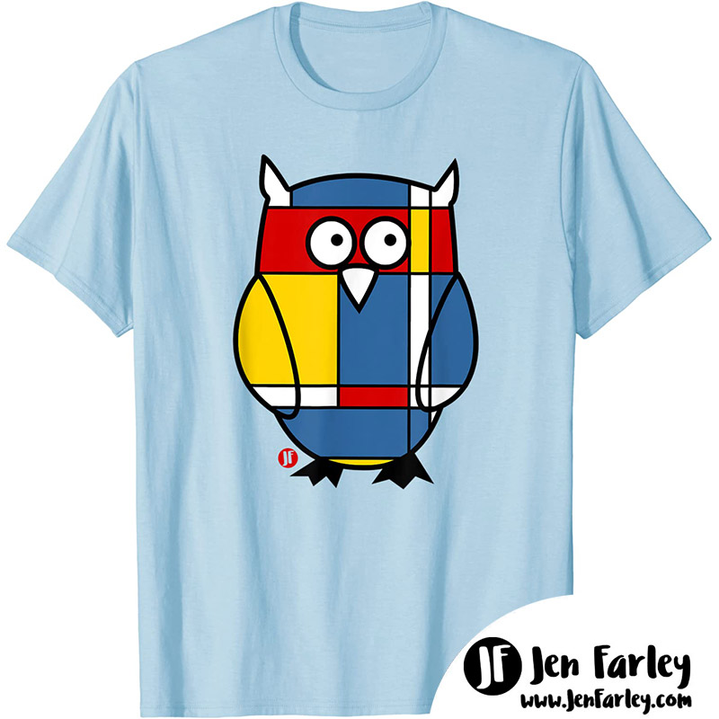 Baby Blue Mondrian Owl Tshirt Jennifer Farley