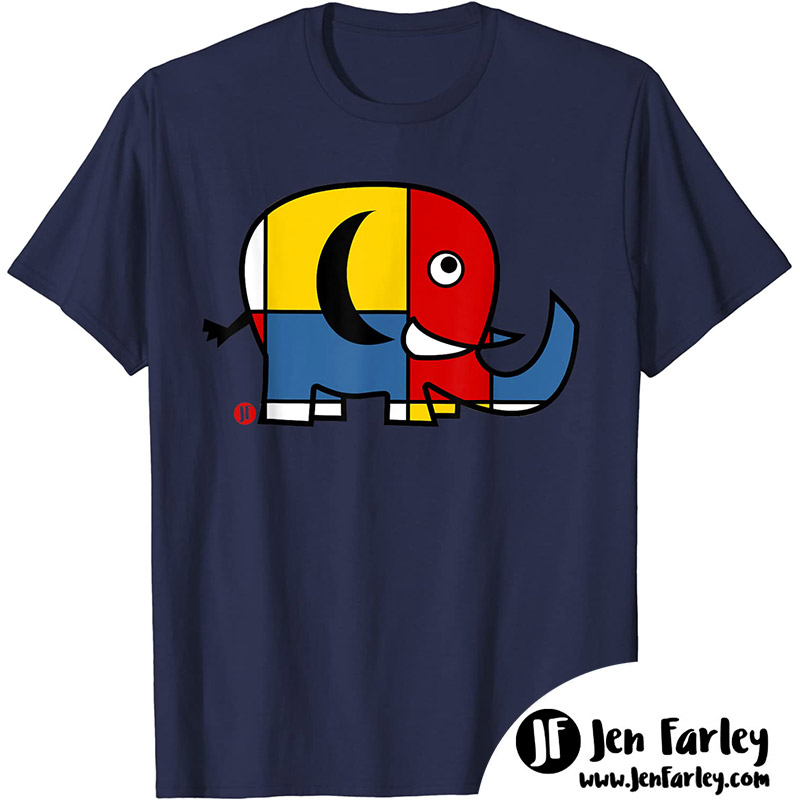 Navy Mondrian Elephant Tshirt Jennifer Farley