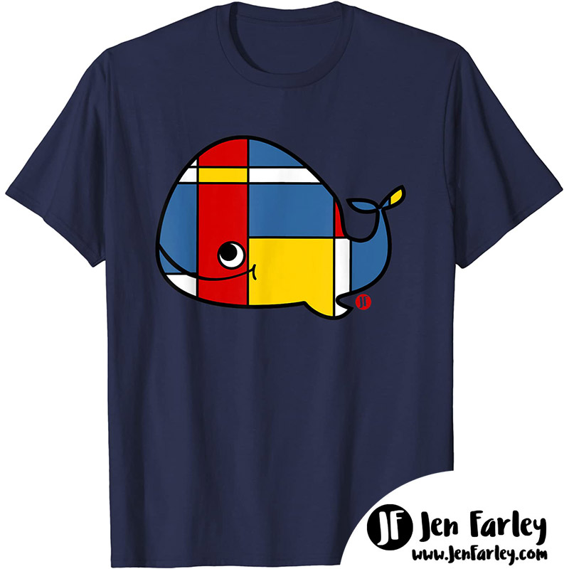 Navy Mondrian inspired Whale Tshirt designed by Jennifer Farley