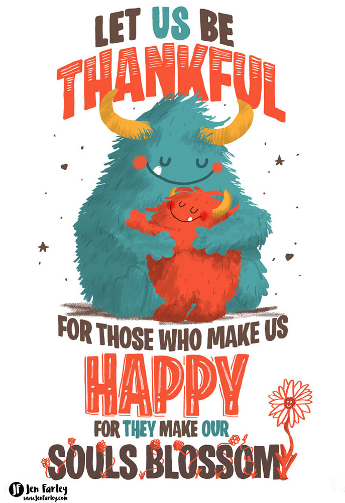 Let Us Be Grateful Gratitude Illustration Colour Jennifer Farley