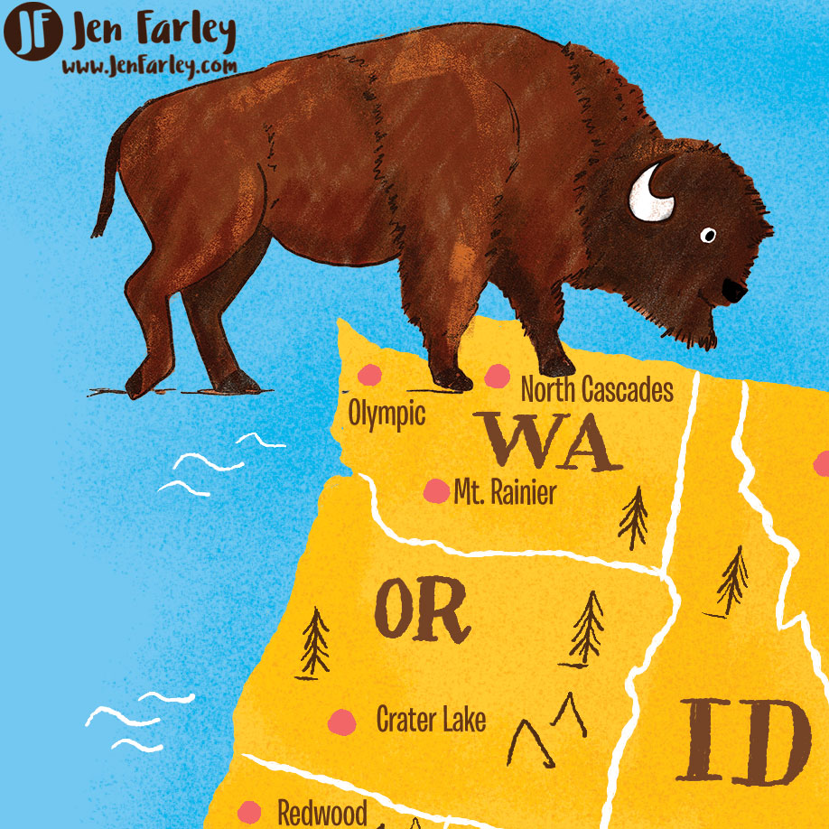 MAP OF USA National Parks Illustrated by Jennifer Farley 2