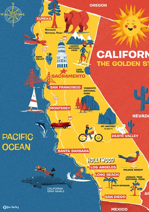 California Map Illustrated by Jennifer Farley web