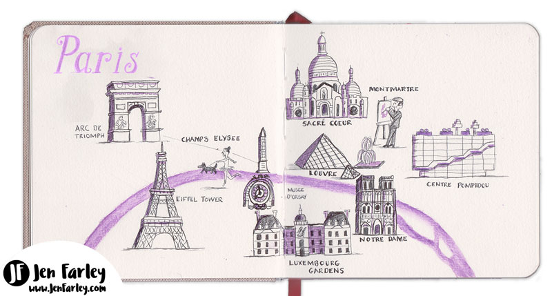 Paris Map Jennifer Farley sketchbook wide lowres