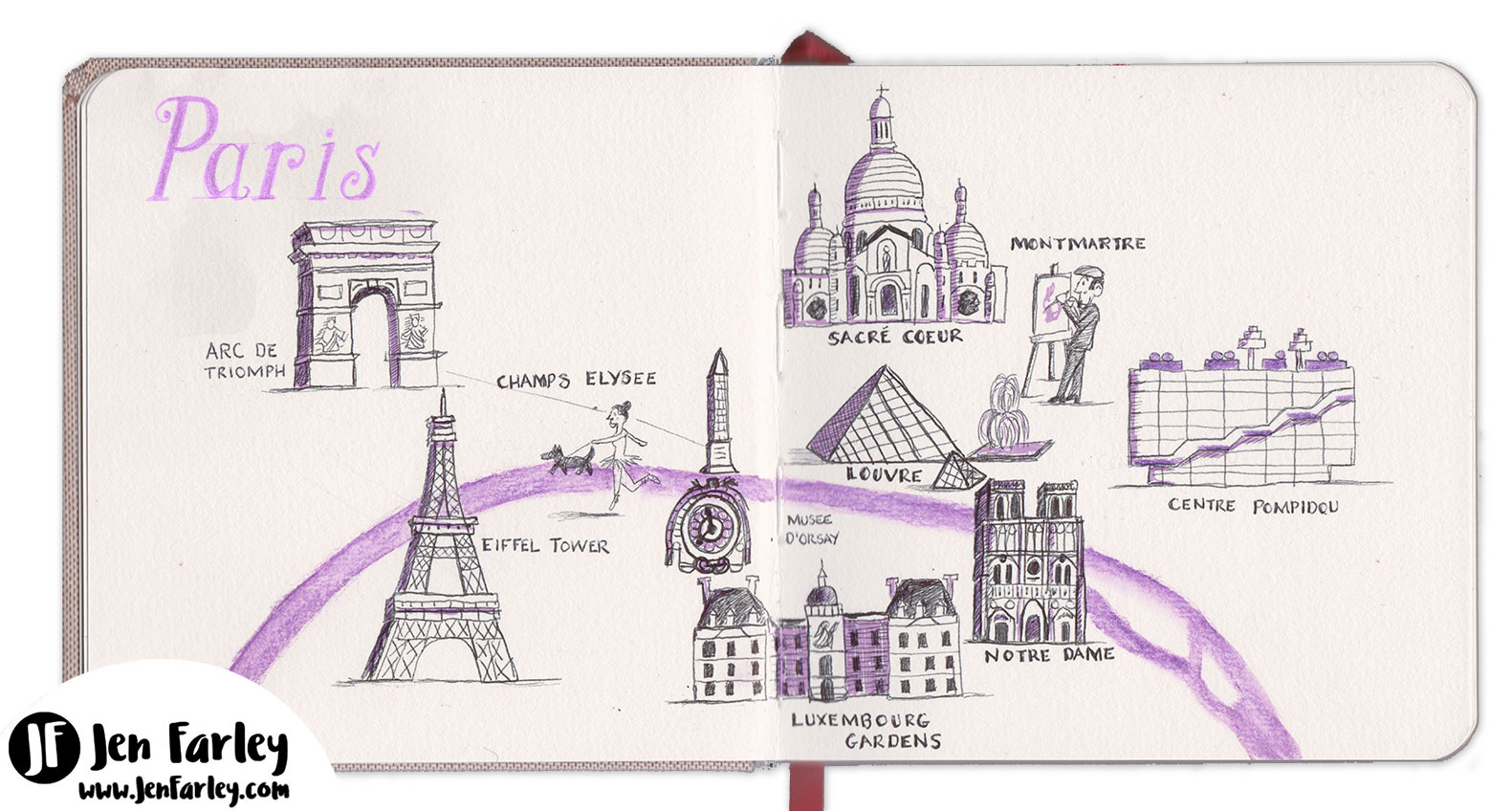 Paris Map Jennifer Farley sketchbook wide