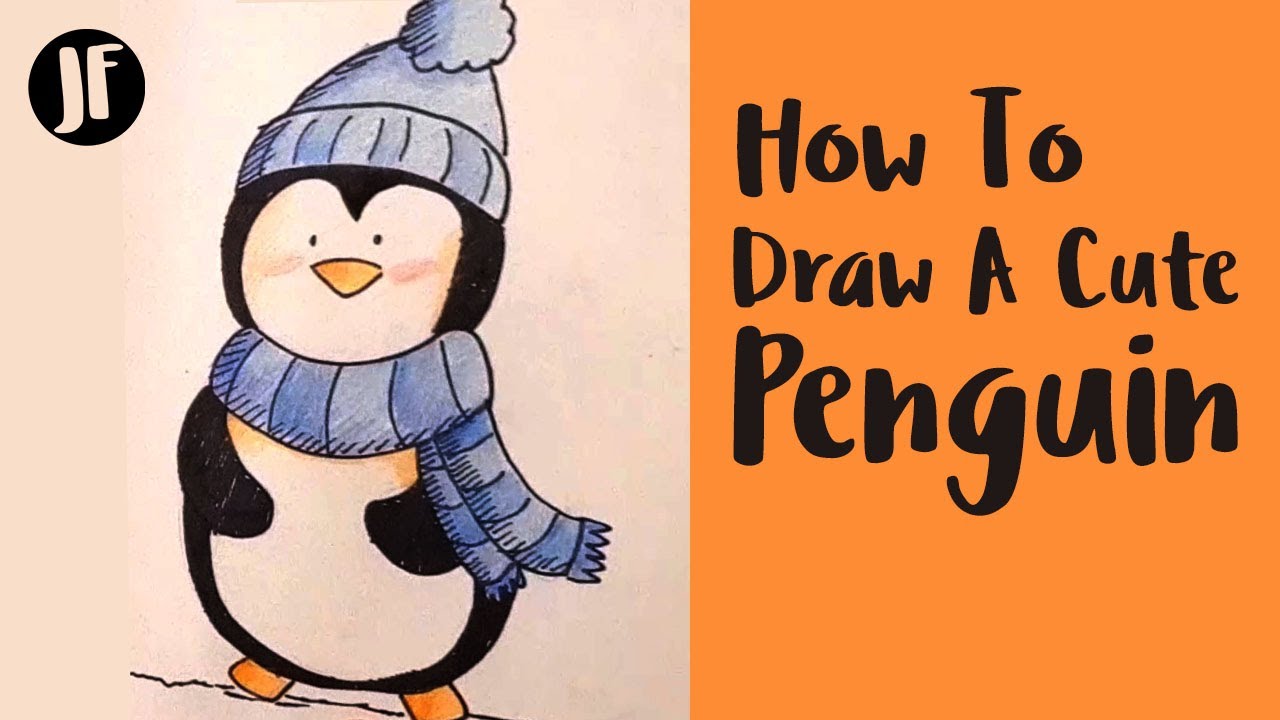 Cute Cartoon Penguin Drawing Black Outline Stock Illustration 2303965653 |  Shutterstock