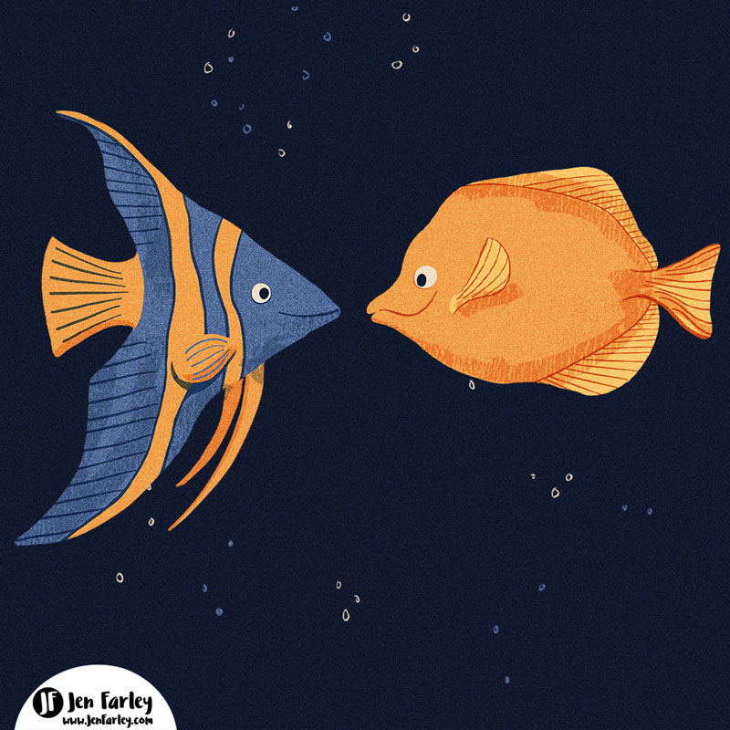 Angel Fish Yellow Tang Fish illustrated by Jennifer Farley 800