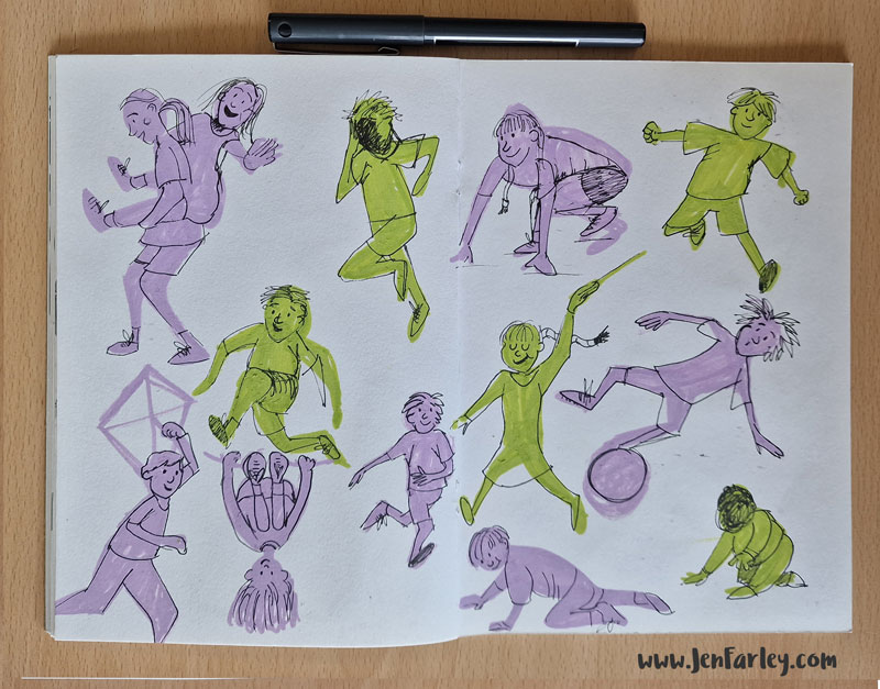 Kids Sketches Green and Purple Jennifer Farley Illustration 1 1