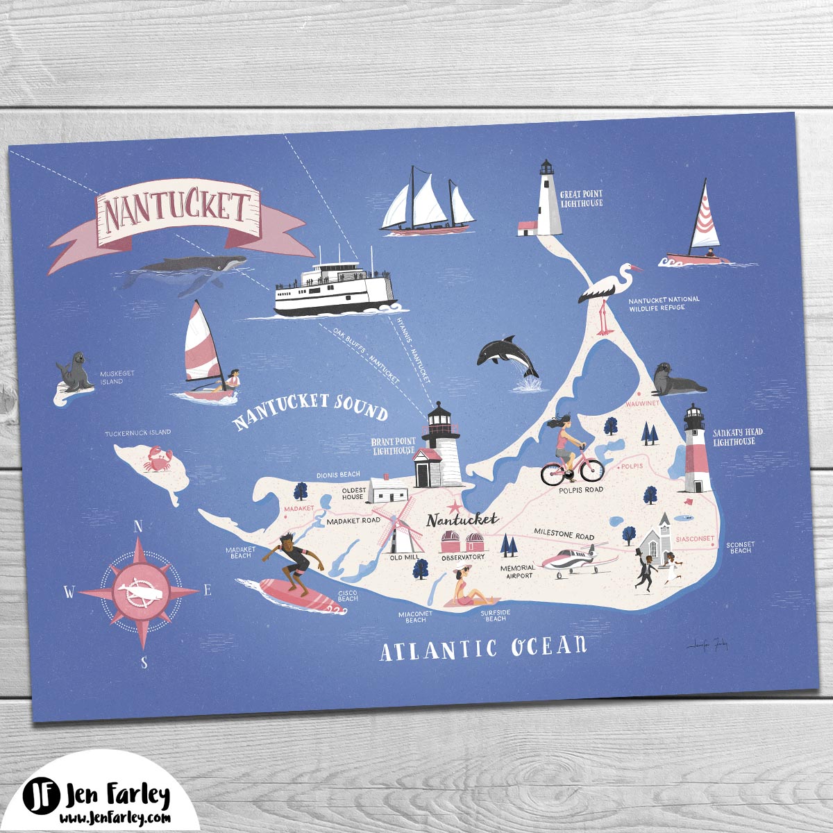 Nantucket Island Map Jennifer Farley Print