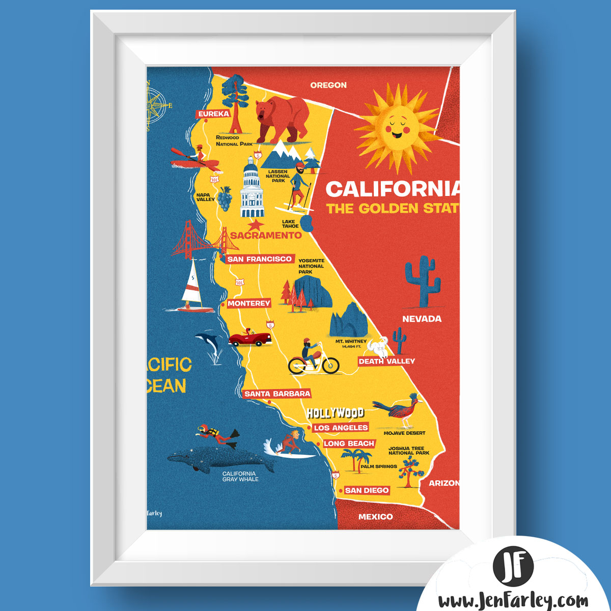 California Map White Frame